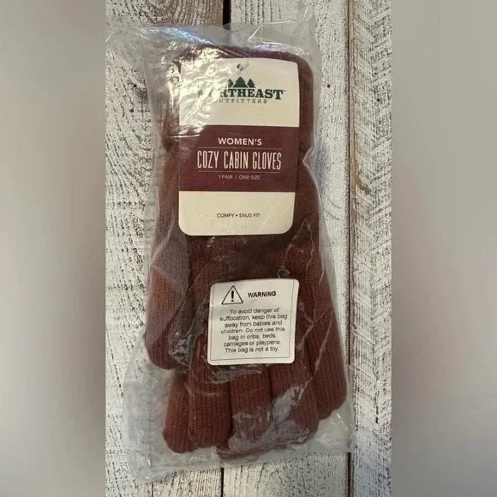 Northeast Outfitters Womens Cozy Cabin Gloves One Size Rust Red Knit Comfy Fit